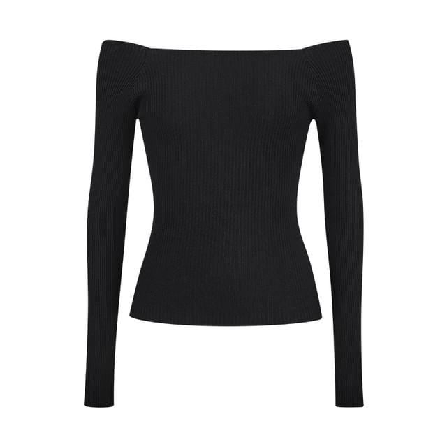 Ribbed Off-Shoulder Knit Top with Extended Sleeves