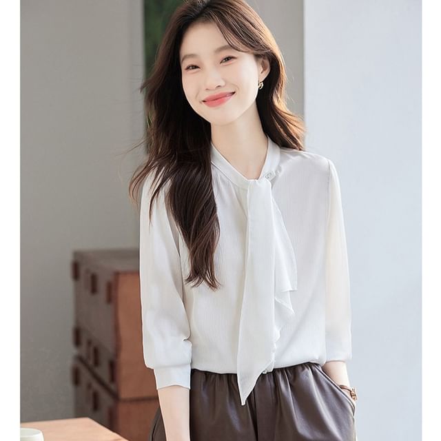 Chic Long-Sleeve Mandarin-Collar Satin Button Shirt