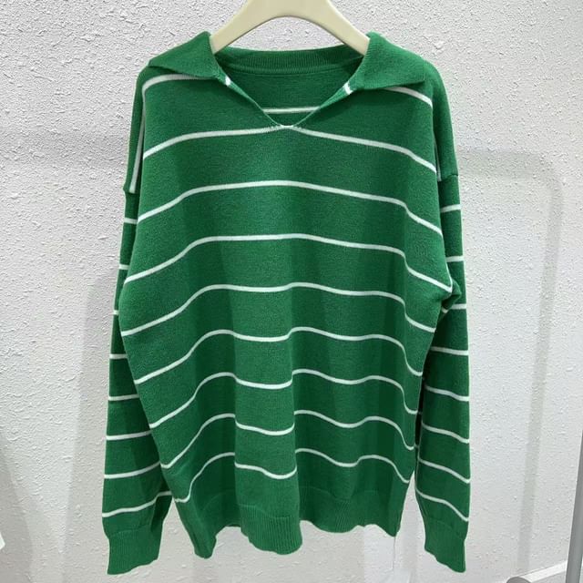 Striped V-Neck Sweater with Collar