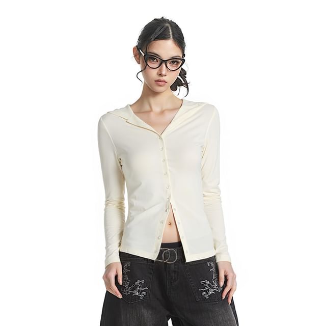 Elegant Long-Sleeve High-Collar Buttoned Blouse