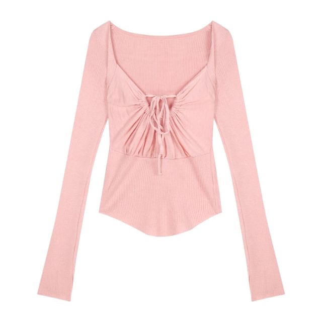 Square-Neck Long-Sleeve Basic T-Shirt