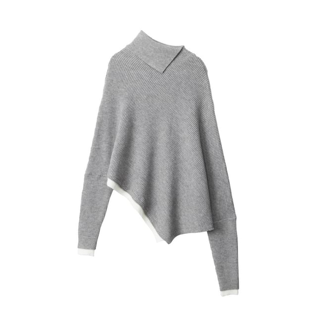 Asymmetrical Mock-Neck Solid Knit Sweater
