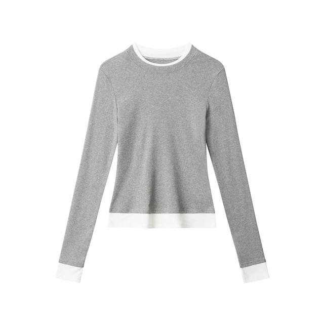 Two-Tone Mock Neck Long-Sleeve Tee