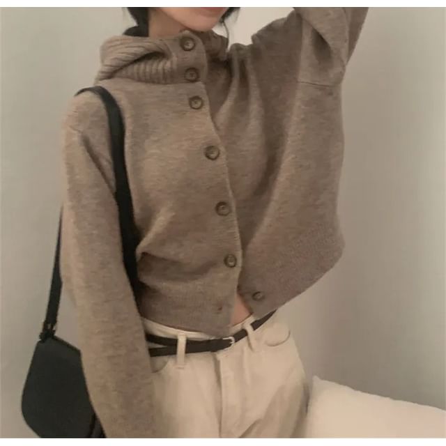 Stand Collar Plain Hood Cardigan