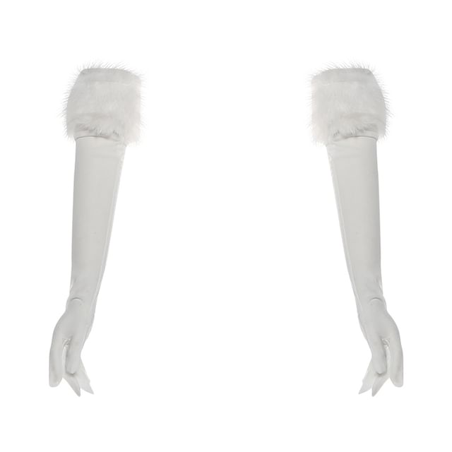 Strapless Fluffy Trim Top with Gloves