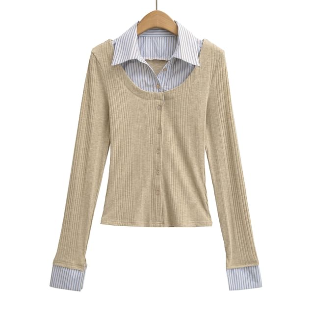 Collared Striped Mock Two Piece Cardigan