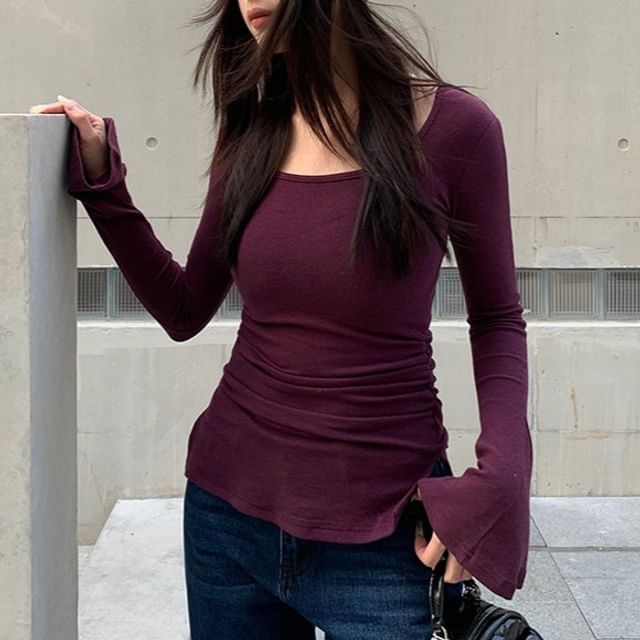Scoop-Neck Long-Sleeve Solid Tee