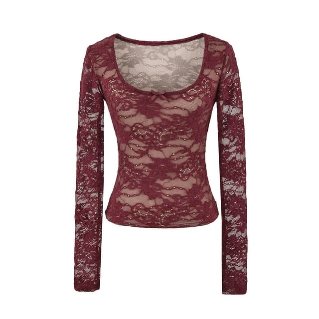 Slim Fit Scoop Neck Lace Crop Top