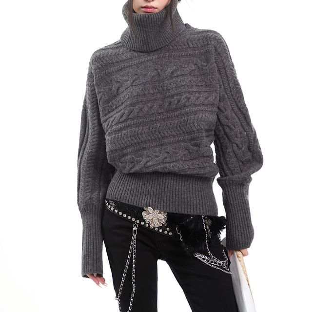 Cable Knit Turtleneck Sweater in Solid Style
