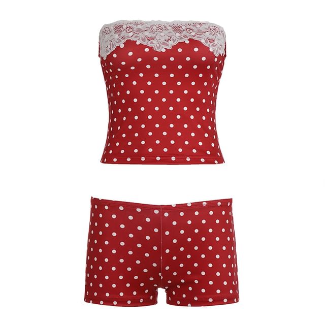Dotted Lace Tube Top & Hot Pants Set