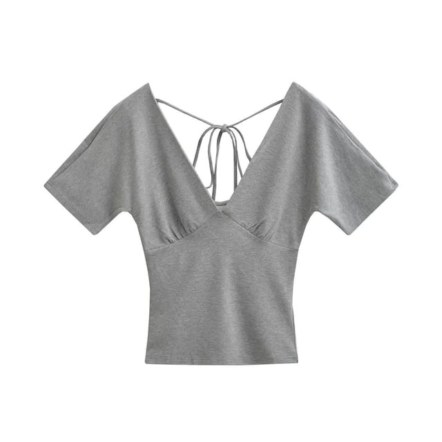 V-Neck Tie Back Short Sleeve Top