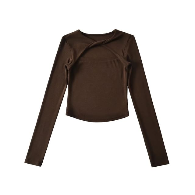 Crew Neck Twisted Cutout Tee with Long Sleeves