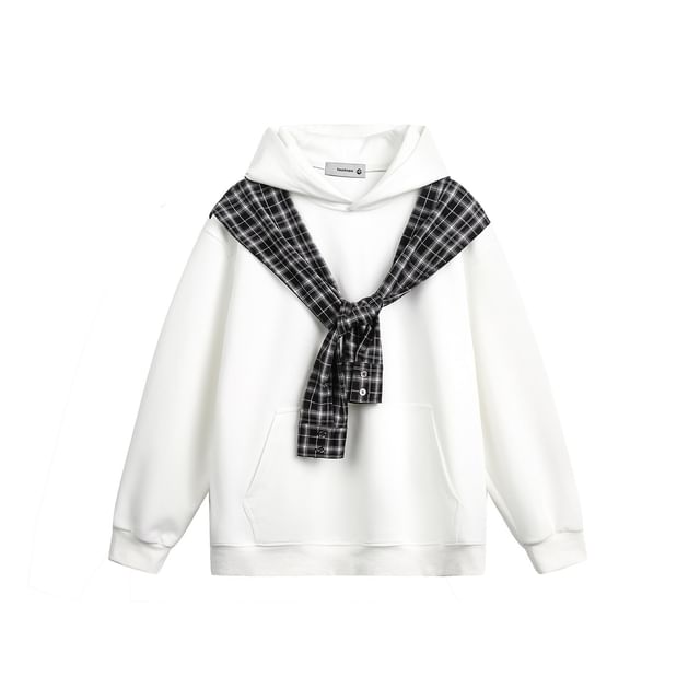 Plaid Panel Mock Two-Piece Hoodie