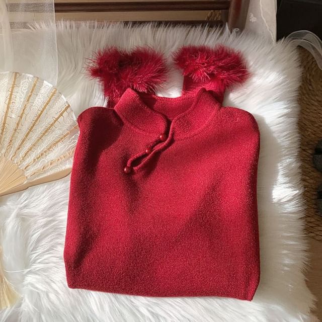 Stand Collar Long Sleeve Knit Top
