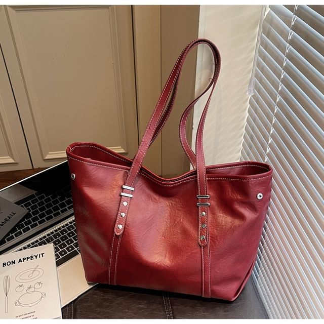 Studded Faux Leather Tote Bag