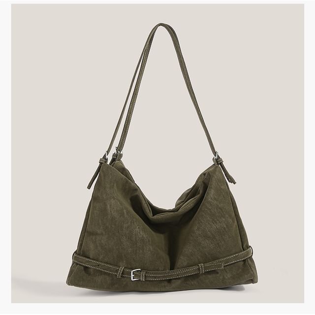 Plain Belted Faux Suede Tote Bag