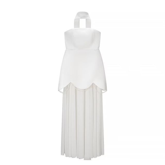 Halter Neck Plain Maxi Sheath Evening Gown