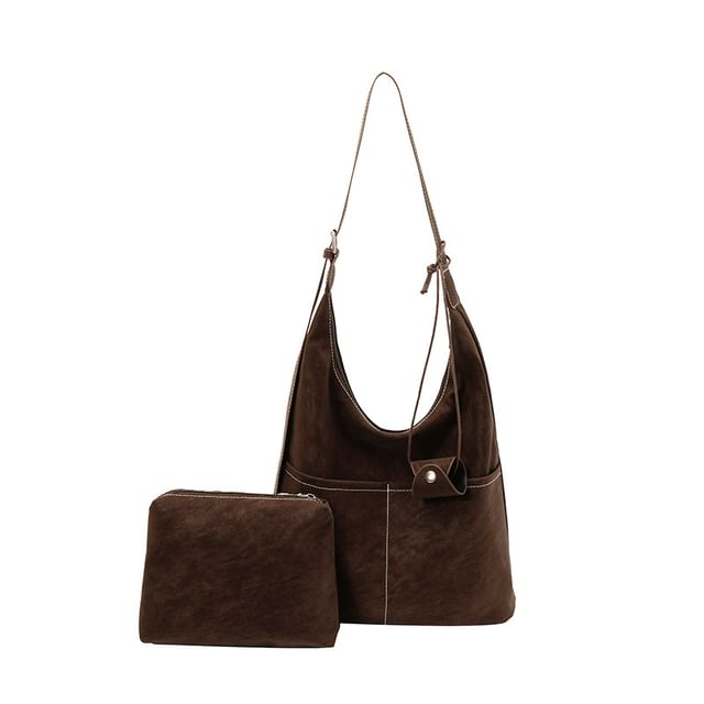 Contrast Stitched Faux Leather Crossbody Bag / Eyeglasses Holder / Pouch / Set