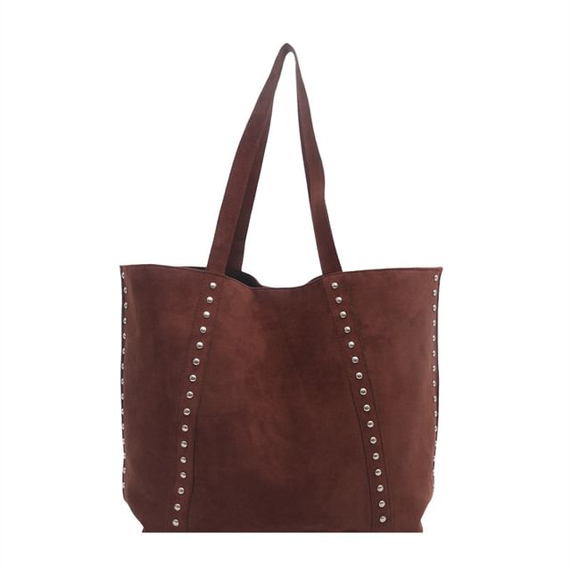 Plain Studded Faux Suede Tote Bag