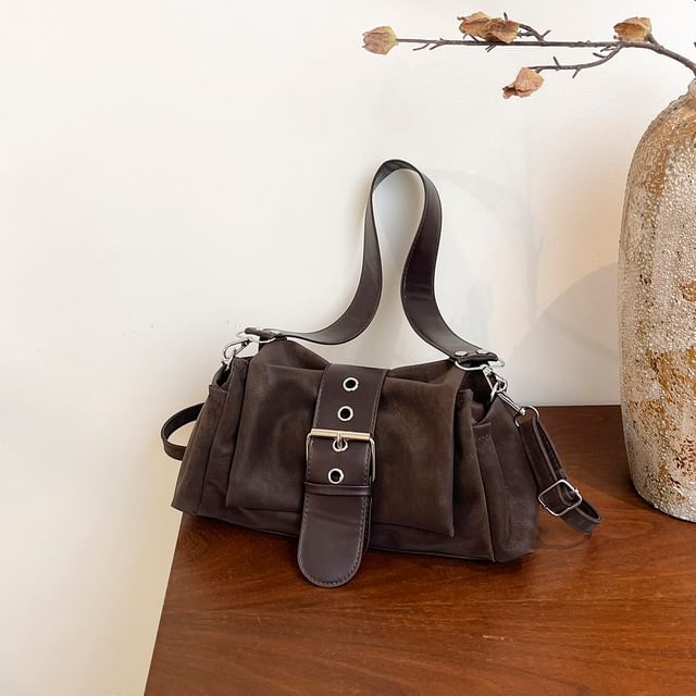 Plain Buckled Faux Leather Tote Bag