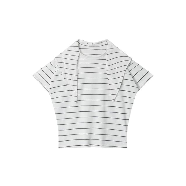 Tie Neck Striped Loose-Fit Short-Sleeve Tee