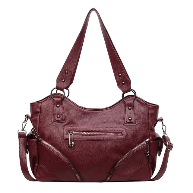 Zip Studded Flap Pocket Tote Bag