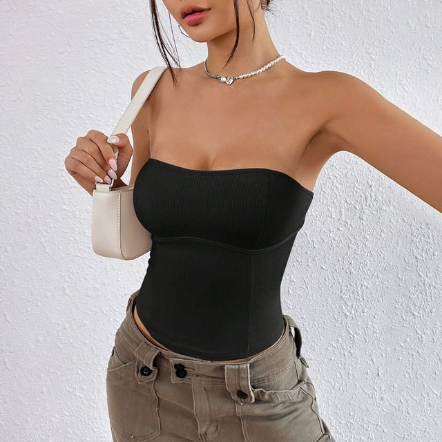 Solid Ribbed Knit Tube Top