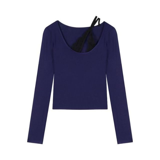 U Neck Plain Long Sleeve T Shirt