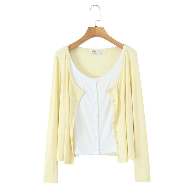 Scoop Neck Mock Two Piece Cardigan