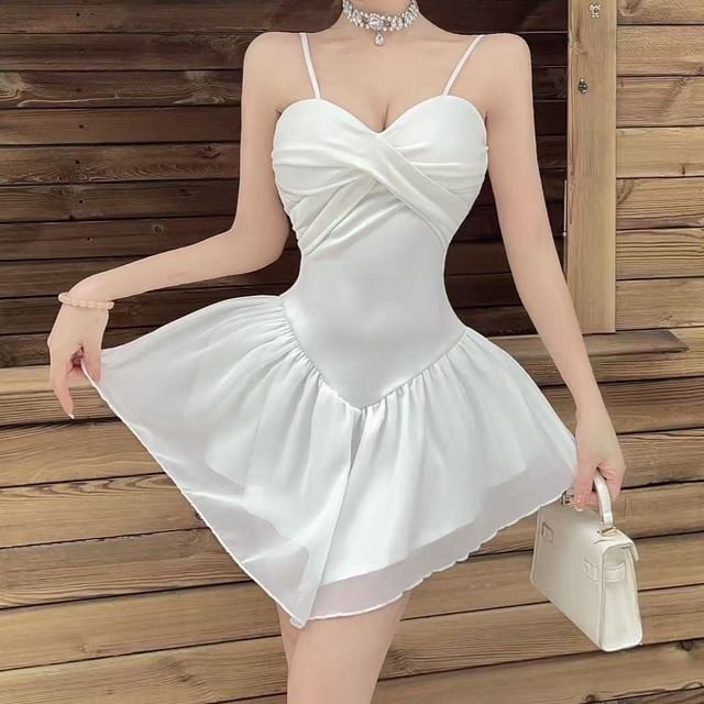 Spaghetti Strap Plain Mini A-Line Dress