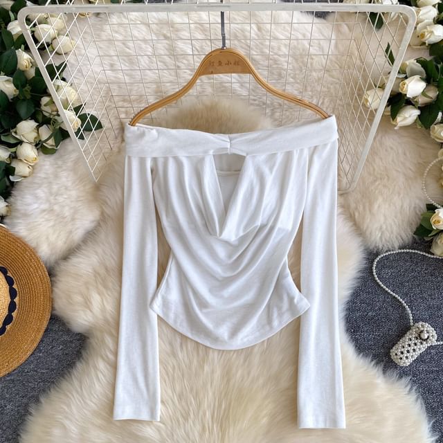 Off-Shoulder Cutout Long-Sleeve Top