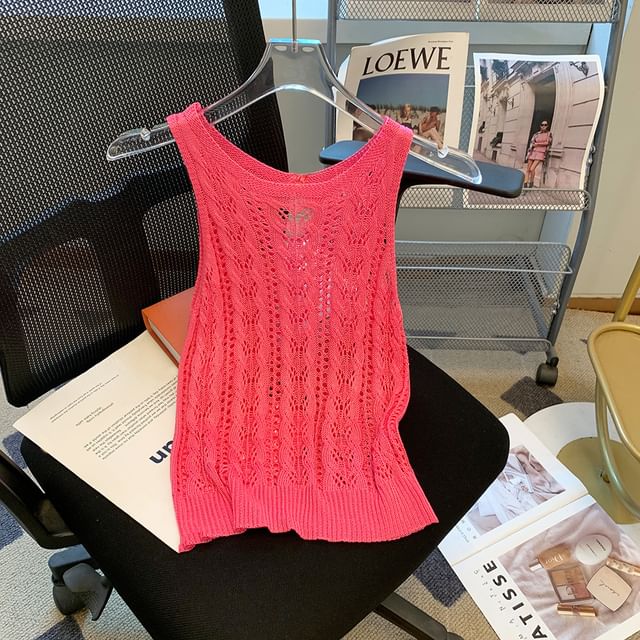 Pointelle Knit Crew-Neck Tank