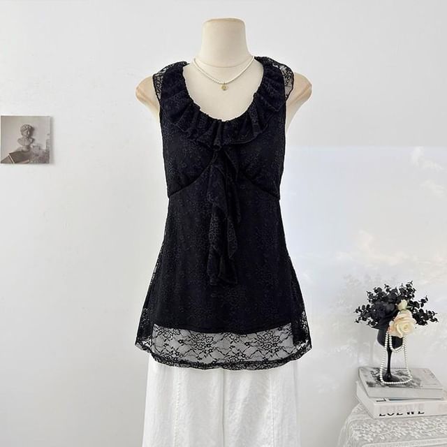 Halter V-Neck Lace Ruffle Camisole