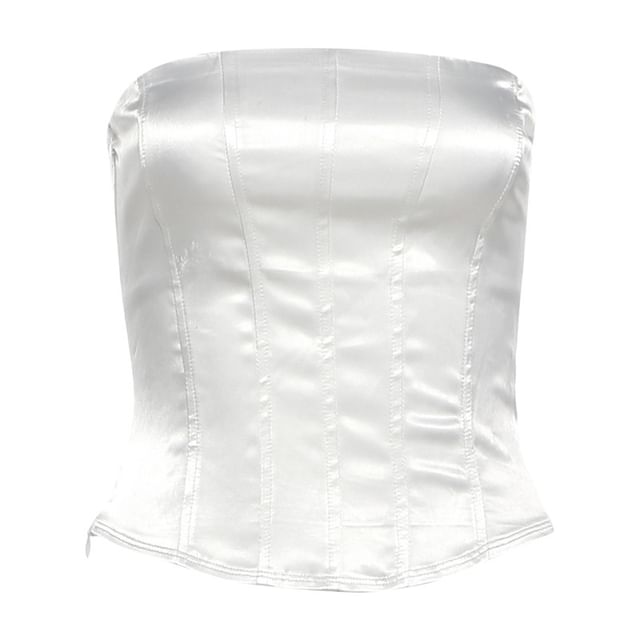 Plain Crop Corset Tube Top / Mid Rise Tiered Lace Mini Pencil Skirt