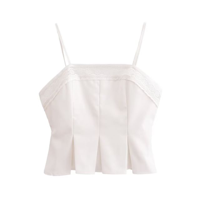 Lace-Trim Plain Slim-Fit Crop Camisole Top