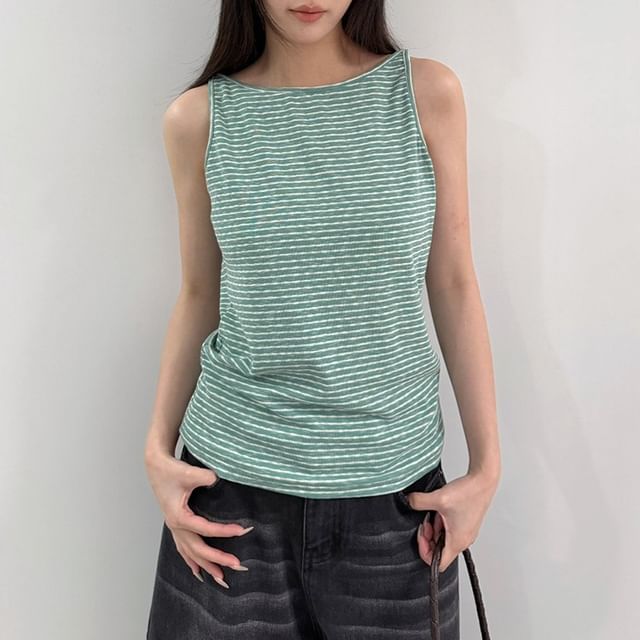 Sleeveless Round Neck Striped Top