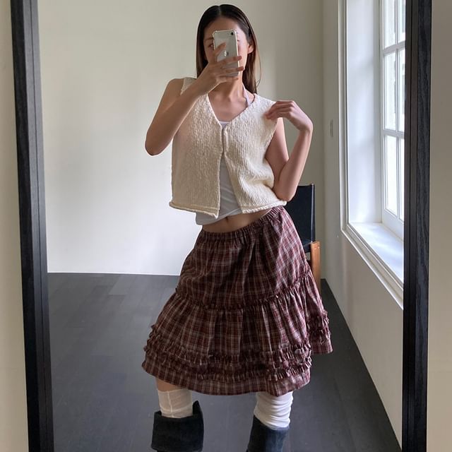 Low Waist Plaid Ruffled Mini A-Line Skirt
