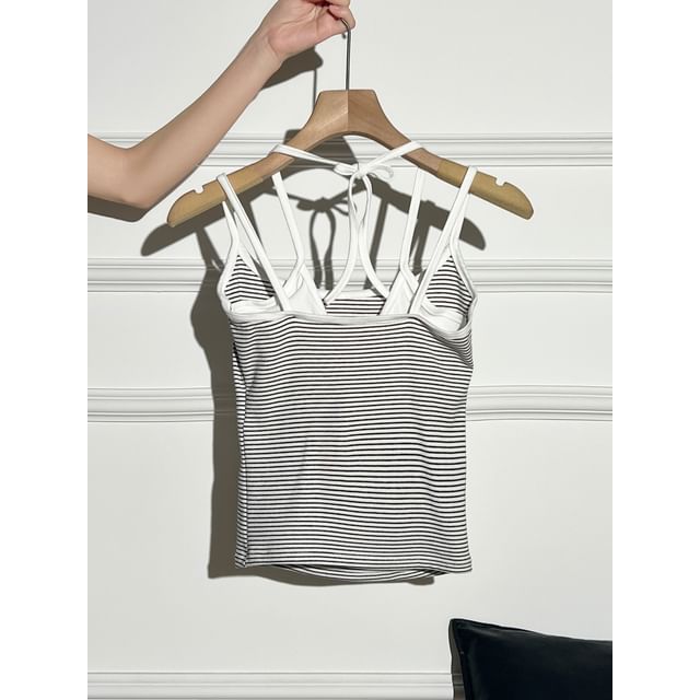 Strapped Striped Crop Tee