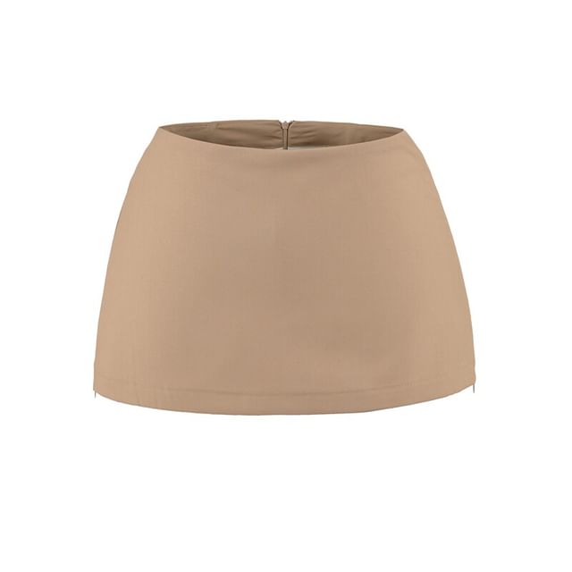 Mid Rise Plain Mini A-Line Skirt