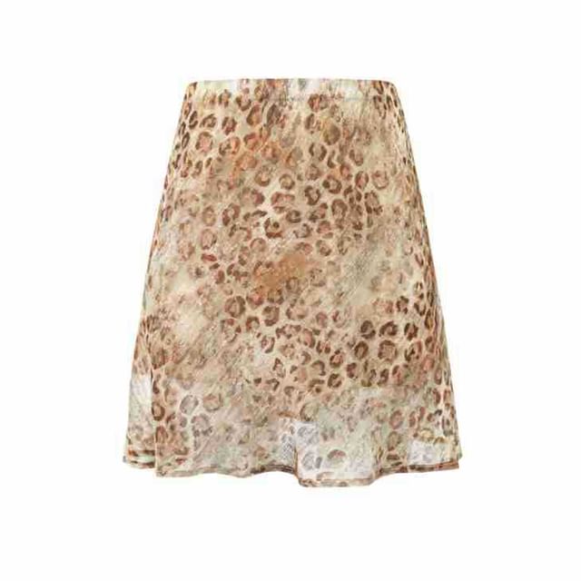High waist Leopard Print Sheer Mini A-Line Skirt
