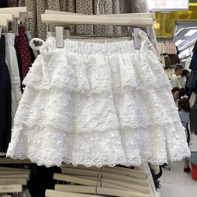High Waist Plain Tiered Mini A-Line Skirt