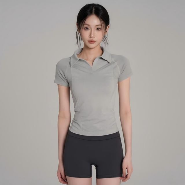 Short Sleeve Open Placket Plain Polo Shirt