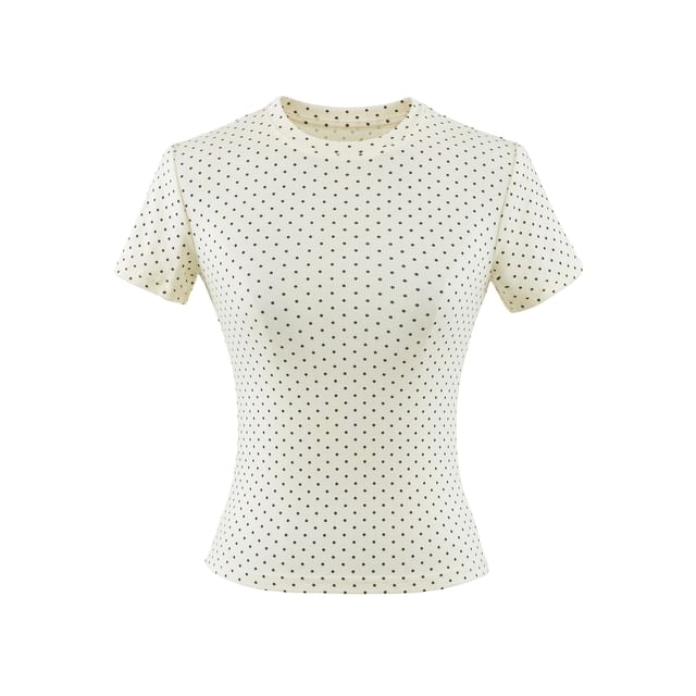 Crew Neck Dotted Crop Short Sleeve Tee
