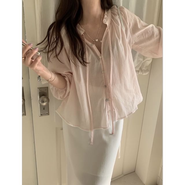 Long Sleeve Ruffled Button Up Blouse