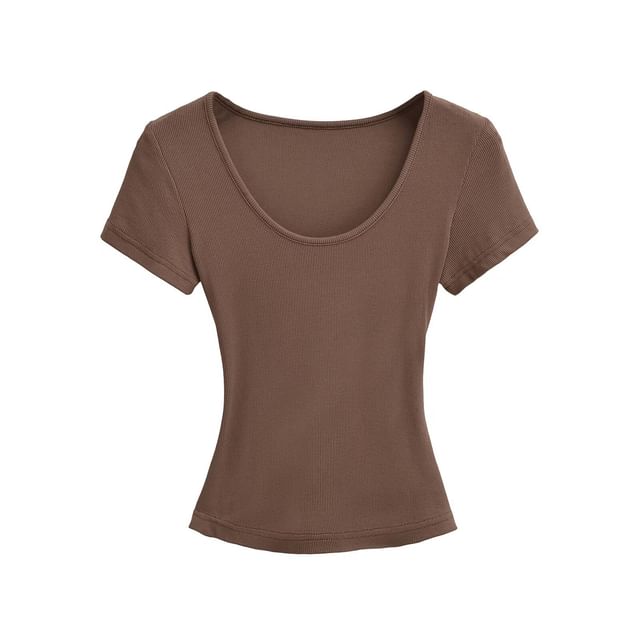 Ribbed Slim Fit Scoop Neck Short Sleeve Crop Tee