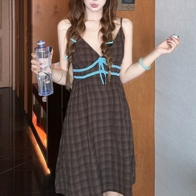 Plaid Nightdress, Camisole & Pants Set