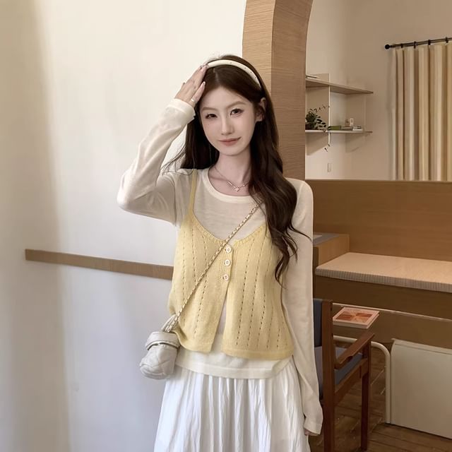 Layered Knit Camisole & Long Sleeve Tee Set