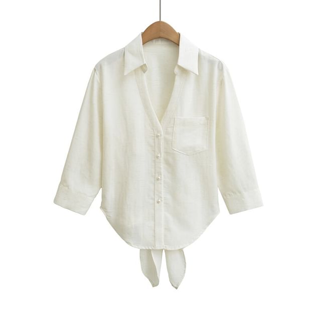 Tie Back V-Neck 3/4 Sleeve Shirt