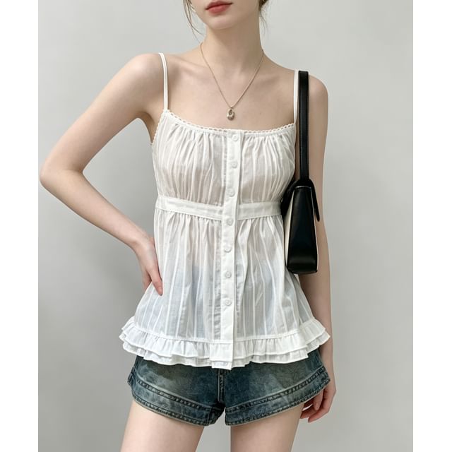Scoop Neck Lace-Trim Ruffled-Hem A-Line Camisole Top