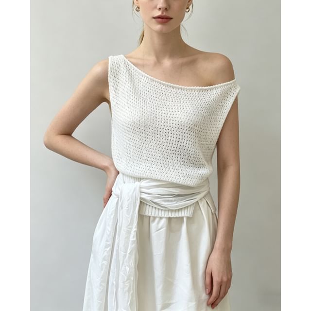 Boat Neck Crochet Knit Tank Top - Plain